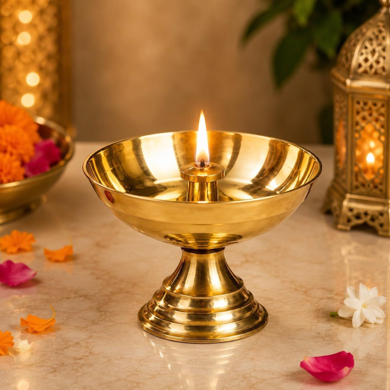 Traditional Brass Diya for Pooja | Small Oil Lamp for Home Mandir, Height 3.6 cm Brass Table Diya-image-43