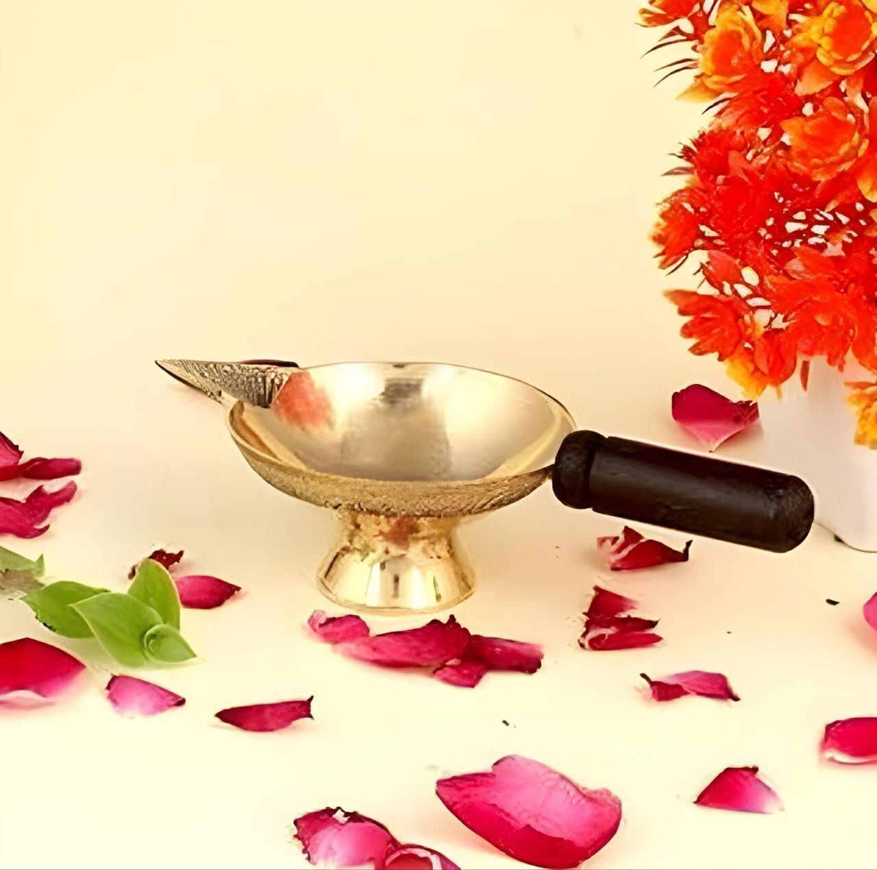 ambekaa 1- Brass Diya With Wooden Handel| Brass Diya| Diya With Handle | Pooja Diya Brass Table Diya-picture-16