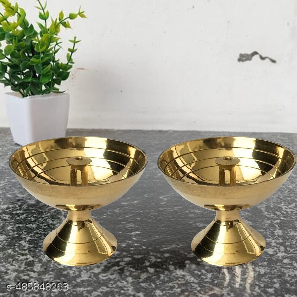 Brass Akhand Diya for Puja & Diwali Decoration Brass (Pack of 2) Table Diya Set Brass (Pack of 2) Table Diya Set-image-40