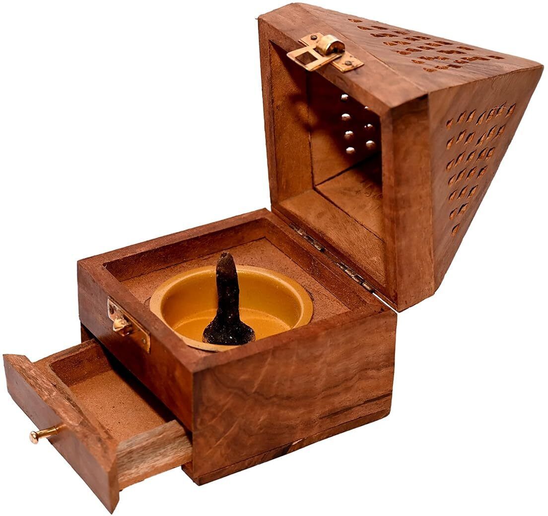 Santarms Wooden Loban Holder Ritualistic Dhoop Sambrani Stand Burner Wood Table Diya Set-image-11