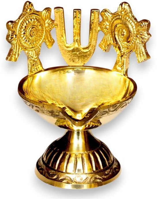 Brass Shank Chakra Diya for Pooja Brass Shanku Chakra Deepam Perumal Vilakku Brass Table Diya-image-28