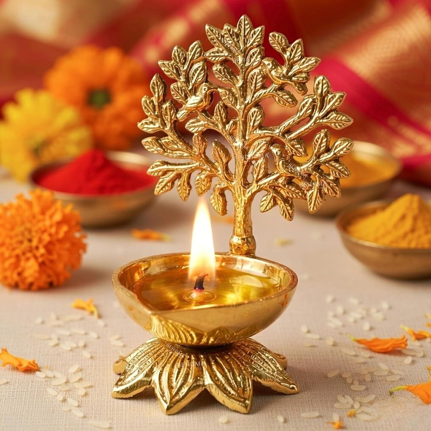 eversys 100% Pure Brass Kalpavriksha Diya for Puja | Religious Deepak for Mandir Brass Table Diya-picture-21