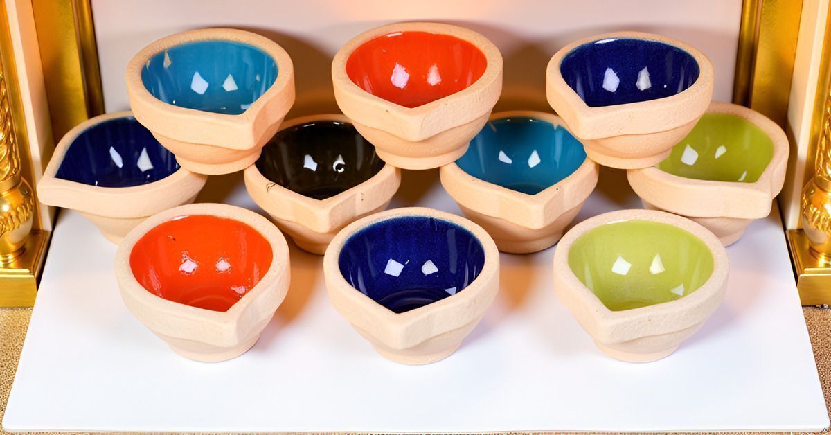 Diya Set Ceramic (Pack of 10) Table Diya Set-image-42