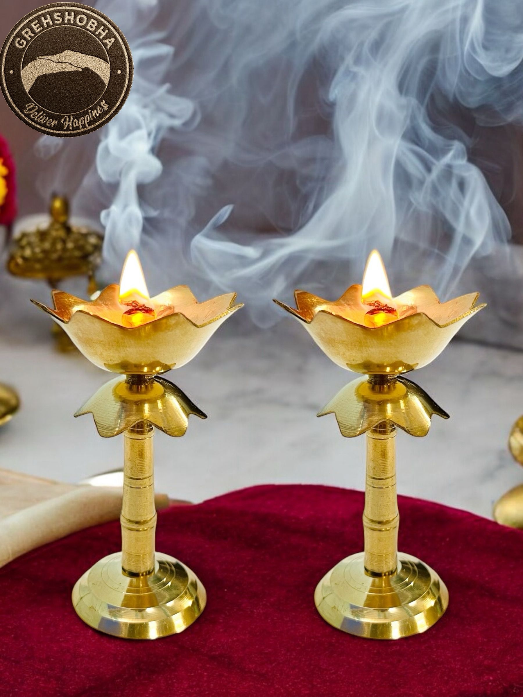 Pure Brass Kamal Diya for Temple Decoration, Lotus Shape Oil Lamp Home Mandir Brass (Pack of 2) Table Diya Set-image-13