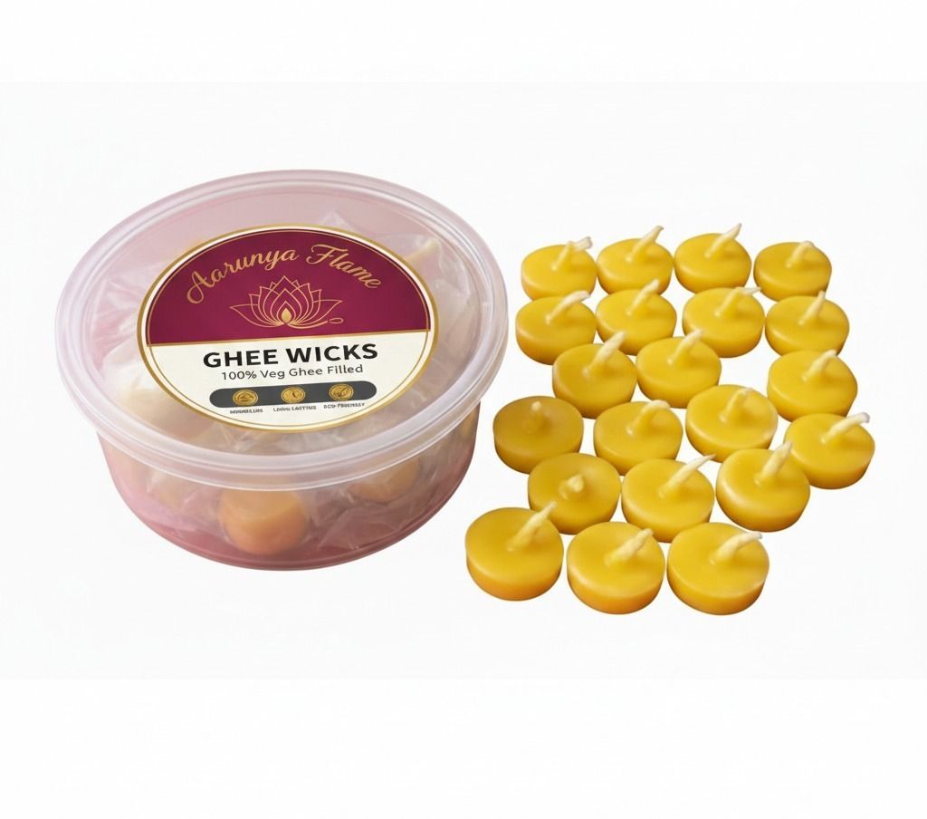Pure Ghee Wicks Batti for Pooja & Aarti | Wax-Free Cotton (Pack of 100) Table Diya Set