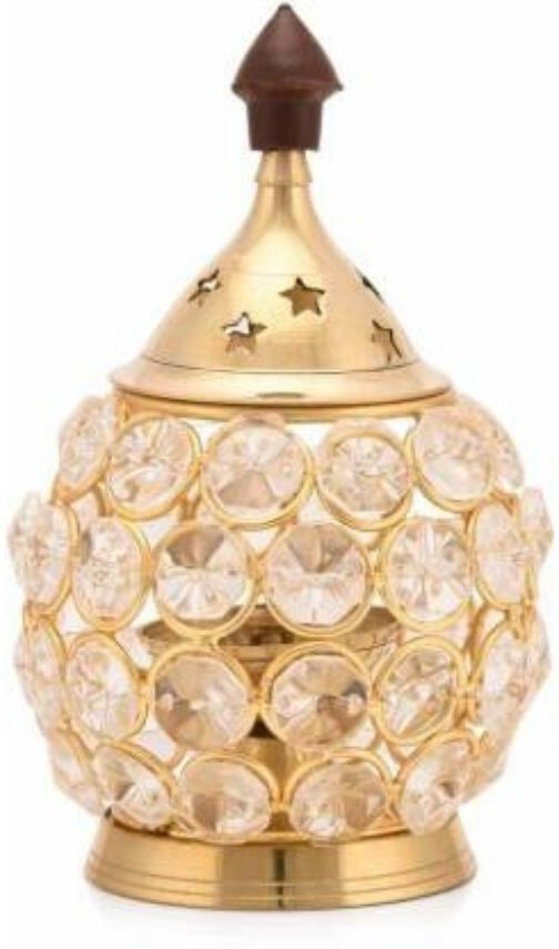 Decorative Crystal Lamp Akhand Diya Jyothi Lantern Brass for Pooja Oval Shape Brass Table Diya-image-38