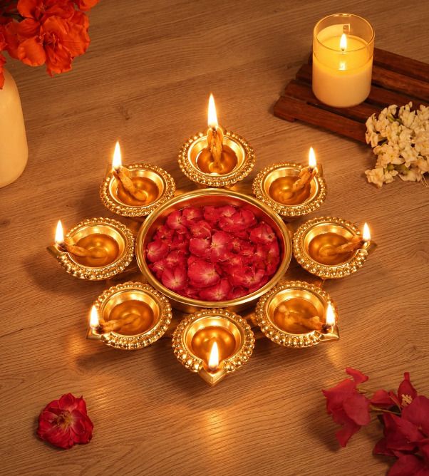 altinora Shubh Jyoti 7 Diya Urli Bowl | Diwali pooja decor Iron Table Diya-picture-27