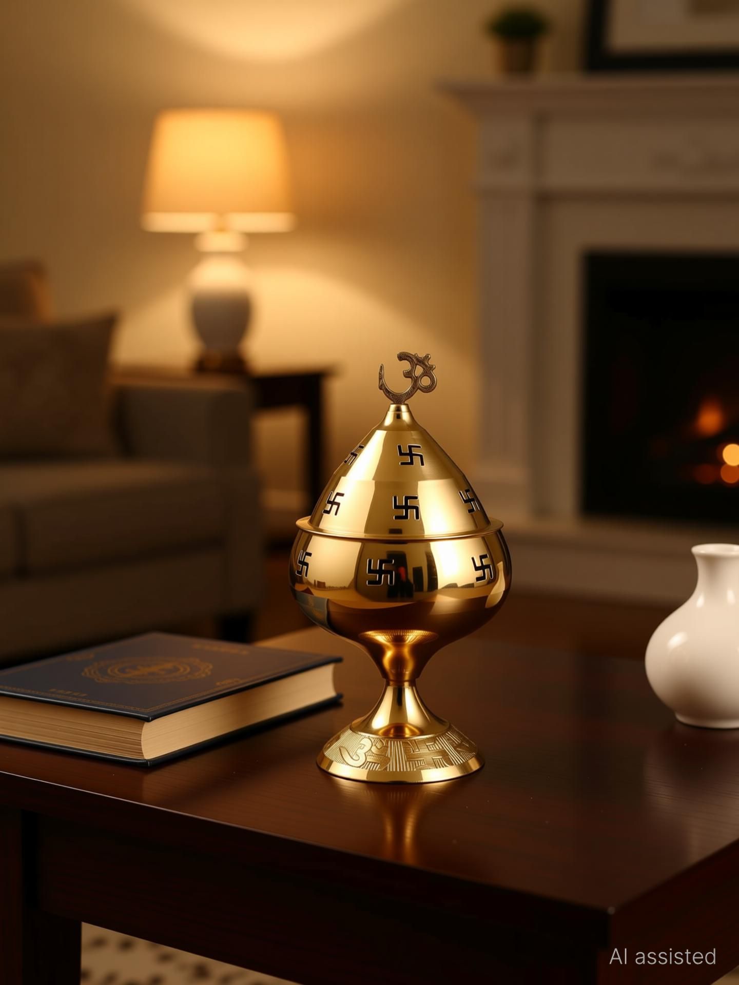 sanskaari Akhand Jyoti Deepak/Om Swastik Diya/Om diya/akhand diya Brass Table Diya-picture-11