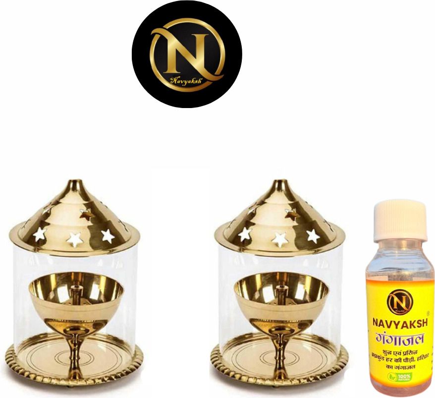 akhand diya FOR POOJA WITH FREE GANGAJAL Brass (Pack of 2) Table Diya Set-image-13