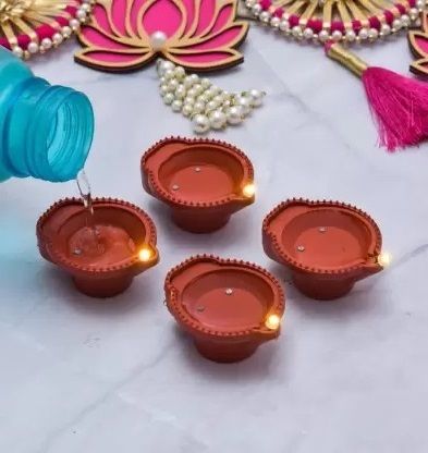 Traditional LED Water Diya Sensor ,Temple ,Office ,Home ,Diwali Decoration 04 Plastic (Pack of 6) Table Diya Set-image-33