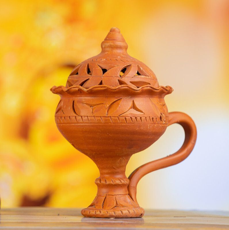 Terracotta Dhunachi/ Loban Burner/Kapoor Burner With Lid For Home/ Pooja Terracotta Table Diya-image-31