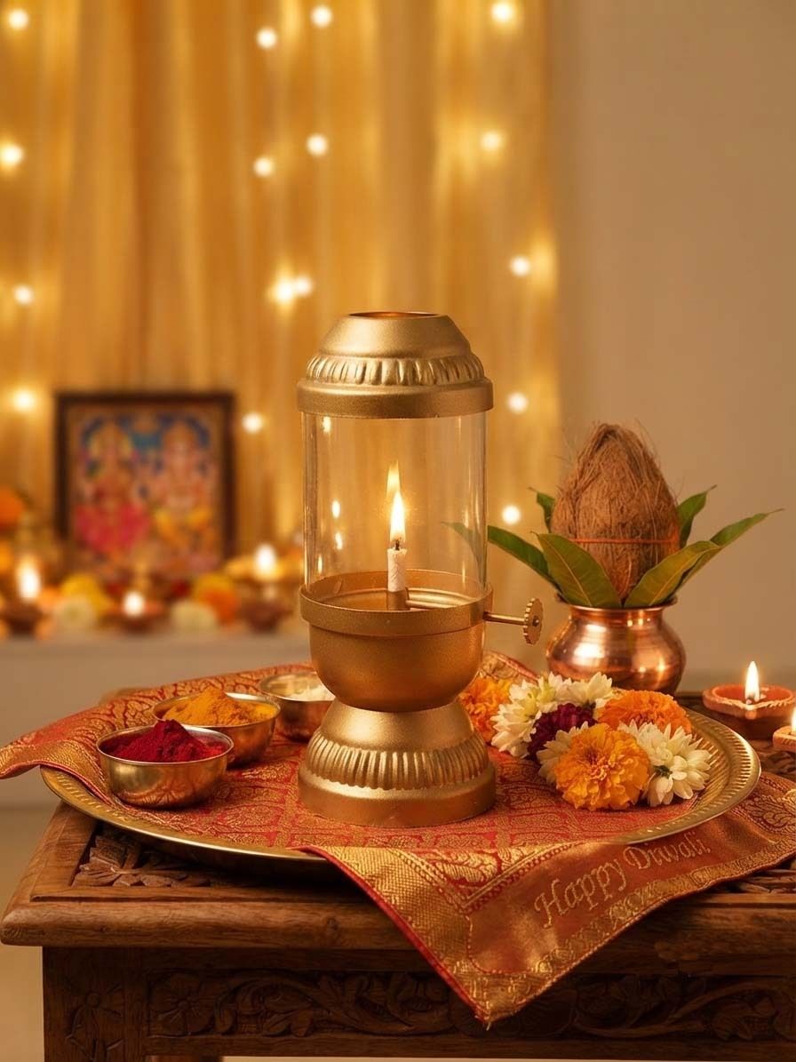 Akhand Jyot with Adjustable Bati Knob Wick Lifting Screw Lever High Quality Diya Iron Table Diya-image-39