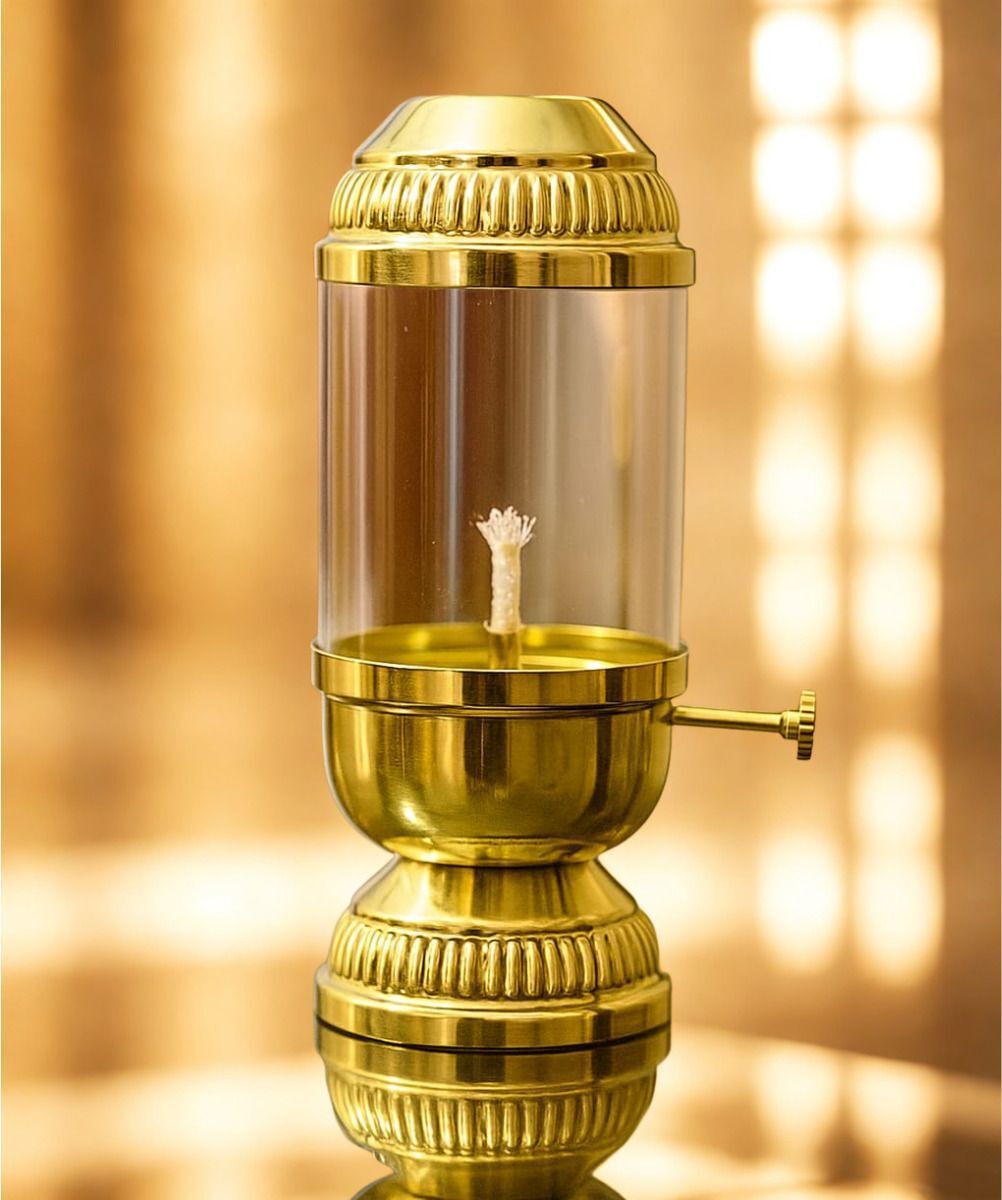 pooja,navratri,diwali brass akhand jyoti diya with adjustable bati System Brass Table Diya