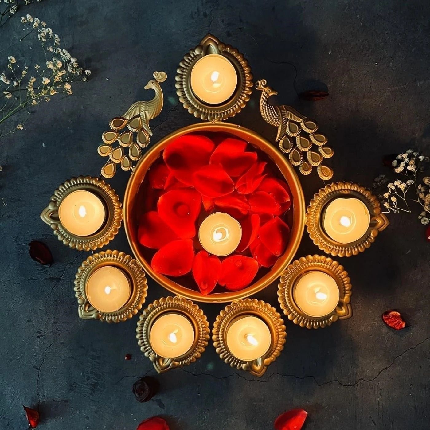 Peacock Shape Urli Diya for Home Decor, Diwali & Floating Flowers Iron Table Diya-image-1