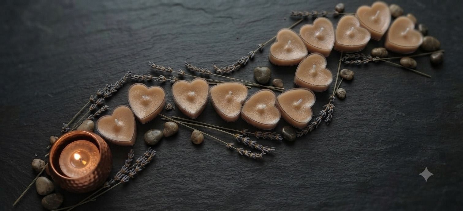 Premium Heart Shape Tea Light Candles, Champagne Pearl, Pack of 15 Plastic Table Diya Set-image-10