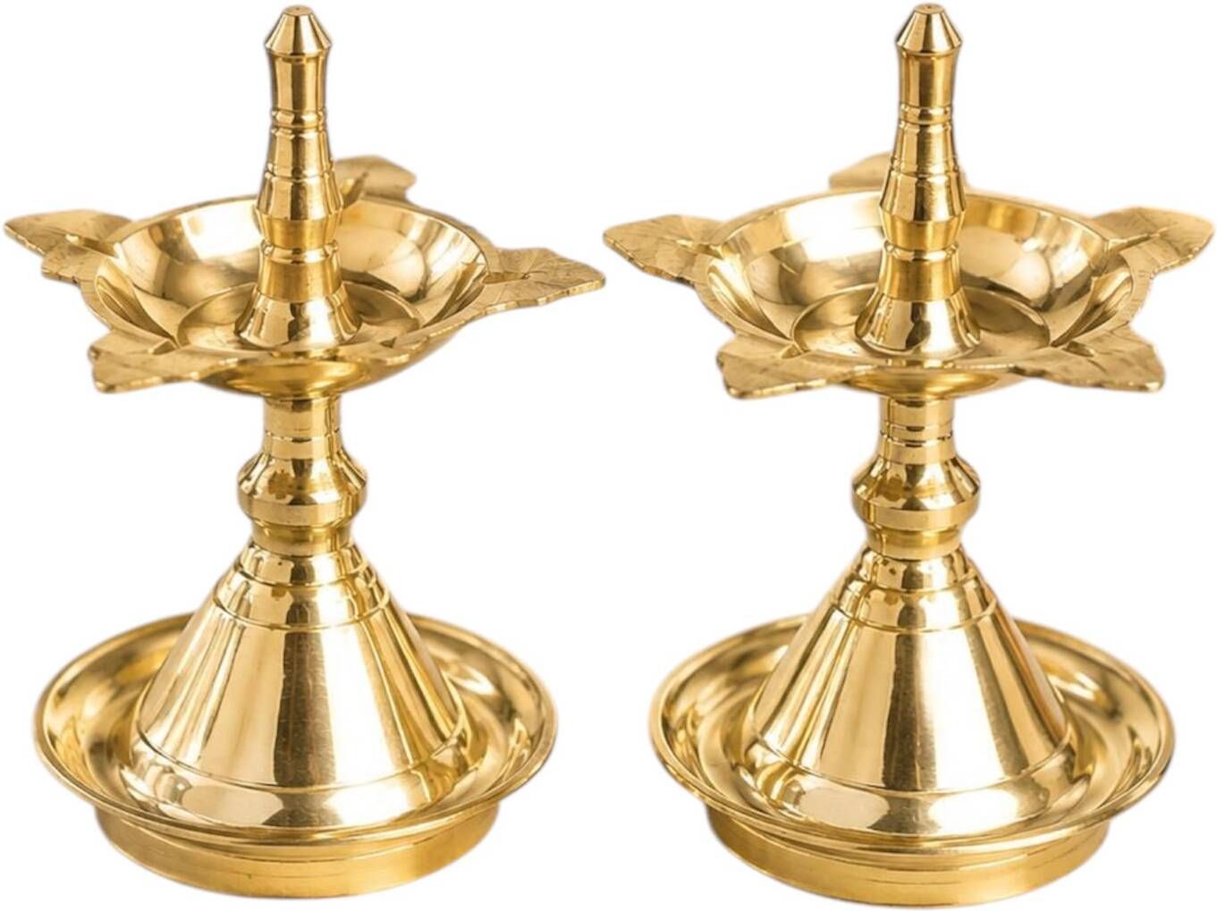 Brass Small Kerala Deep,Traditional Nilavilakku Diya Set of 2 (Height:4 inch) Brass (Pack of 2) Table Diya Set-image-7