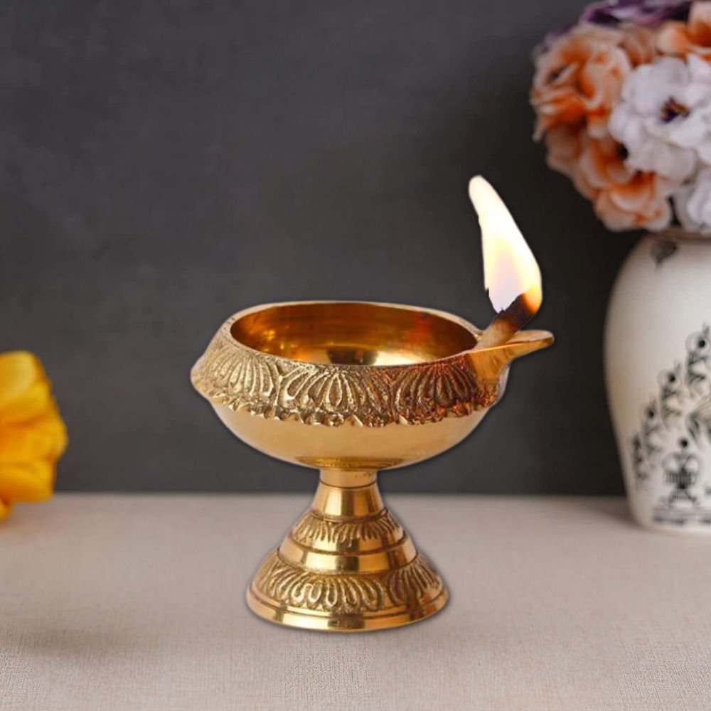 sanskaari Pure Brass Kuber Stand Diya for Puja Diya for Puja Brass Table Diya Brass Table Diya-picture-5