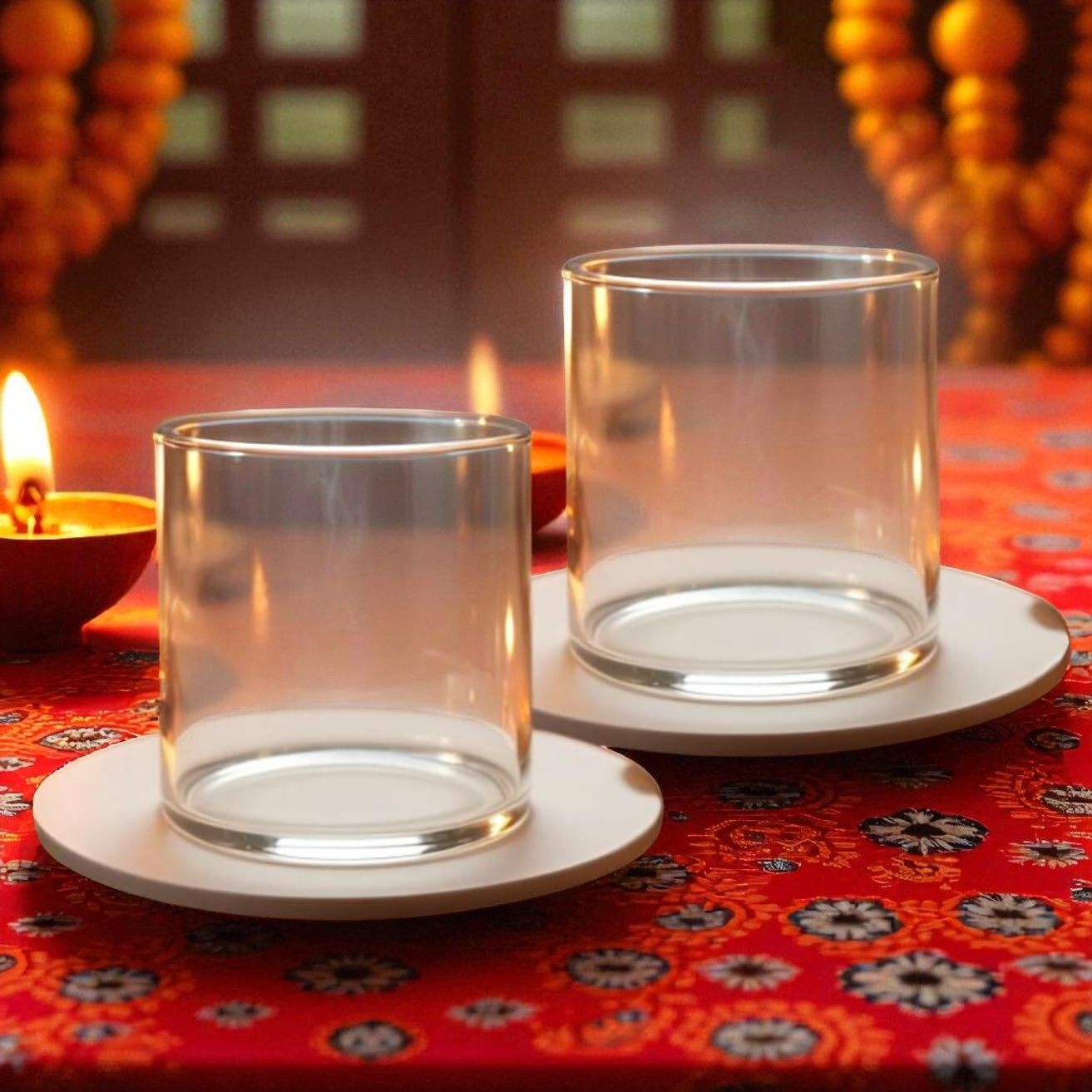 Premium Borosilicate Glass Akhand Jyot Cover – 2 Pc Wind Protector for Deepam Glass (Pack of 2) Table Diya Set-image-11