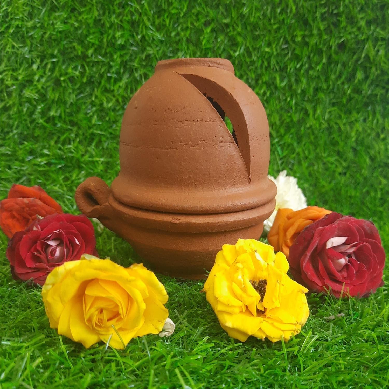 Handmade Terracotta Diya with Lid 11.4Lx11.4Wx10.2H | Mitti Ka Diyas | Oil Lamps Earthenware Table Diya-image-9