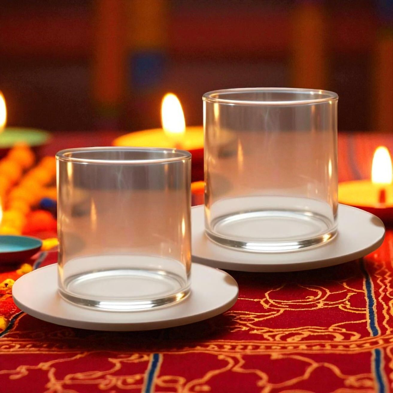 Inch Diya Cover Pack of 2 Wind Guard for Diwali Pooja, Navratri, Temple, Worship Glass (Pack of 2) Table Diya Set-image-12