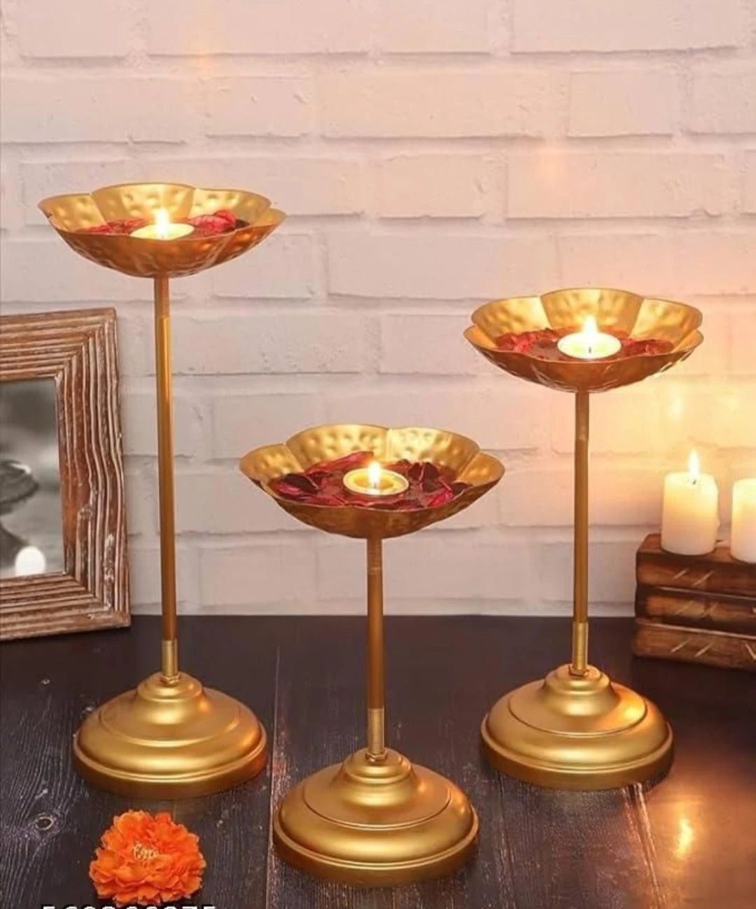 Urli Diya Stand set of 3 Iron (Pack of 3) Table Diya Set-image-21