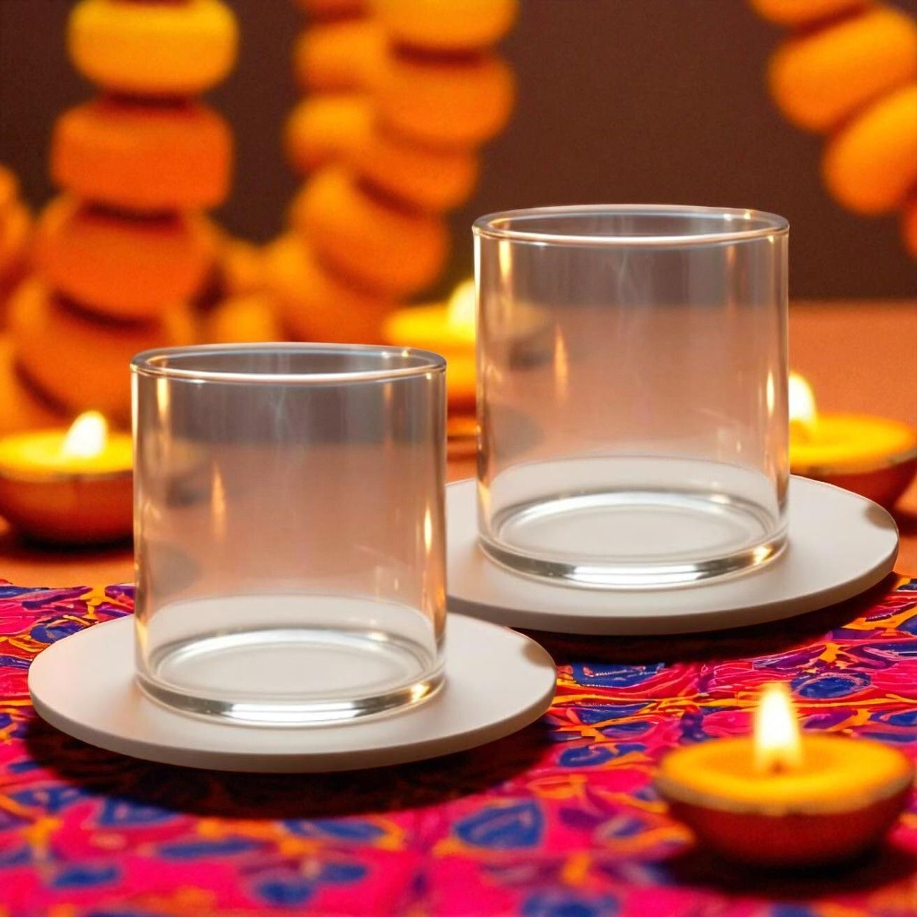 Traditional Borosilicate Glass Cover 3 Inch Diya Wind Protector - 2 Pc Glass (Pack of 2) Table Diya Set-image-0