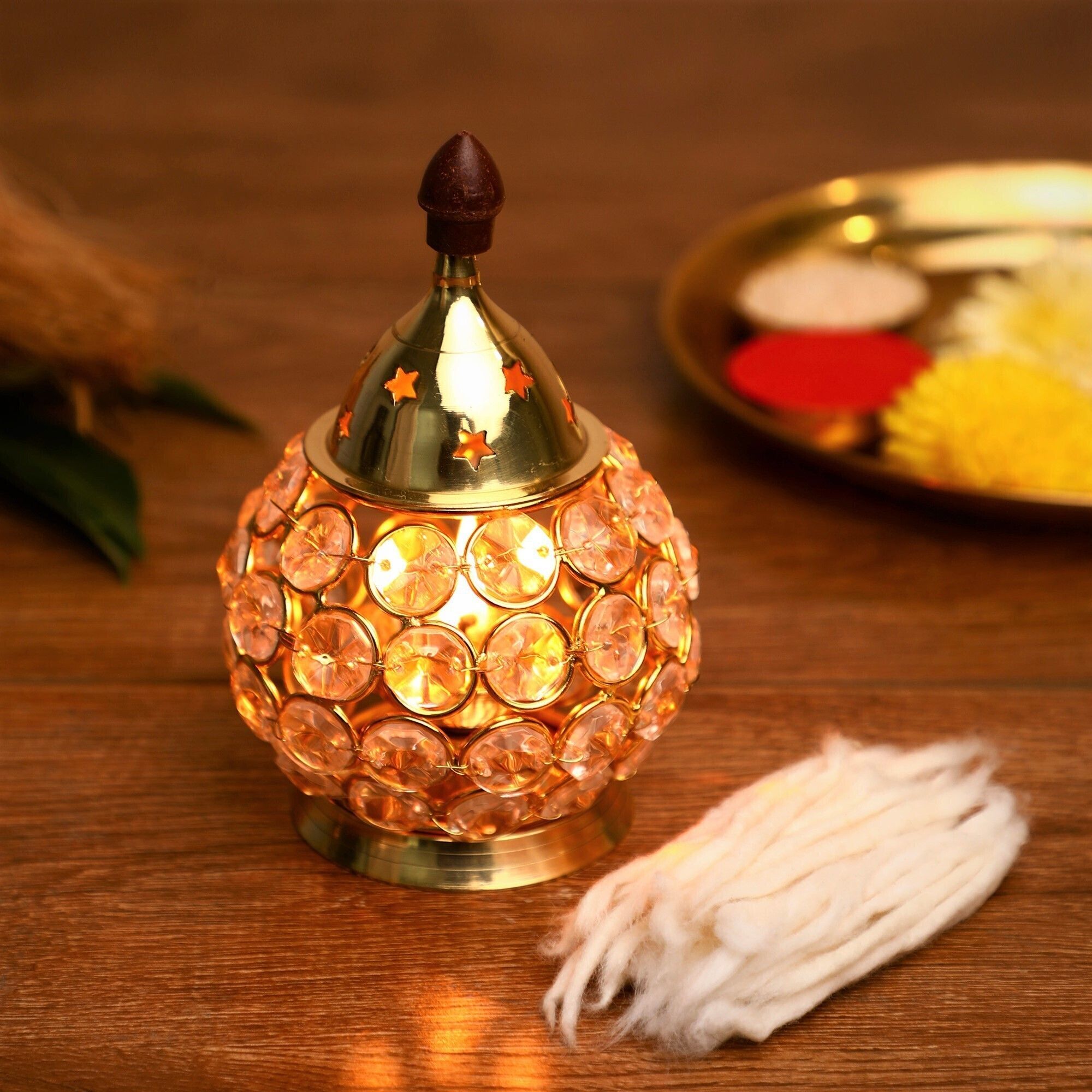 Crystal Diya For Diwali Decoration Item Crystal Diya For Diwali Brass, Glass Table Diya-image-28