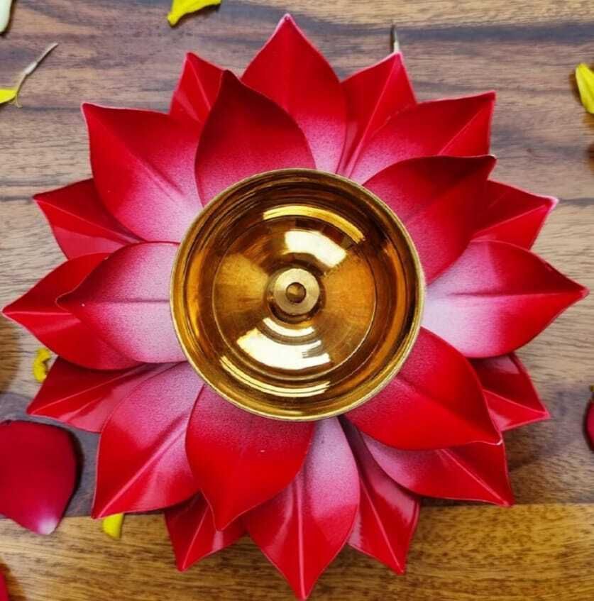 Red Lotus Brass Diya For Home and Office Brass Table Diya-image-36