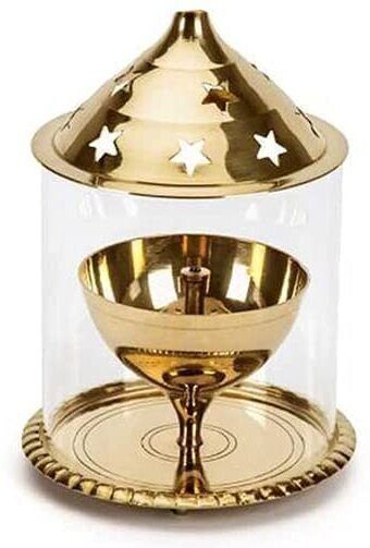 Brass Akhand Diya with Borosilicate glass cover Borosilicate Glass, Brass Table Diya-image-48