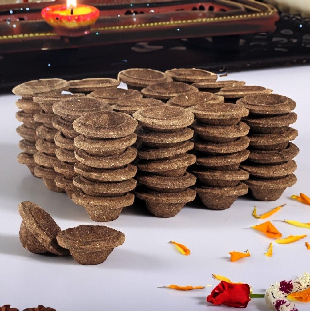 gaukosh Cowdung Diyas Made of 5 Natural Elements - Cow Urine, Milk, Curd, and Ghee Cow Dung (Pack of 100) Table Diya-picture-24