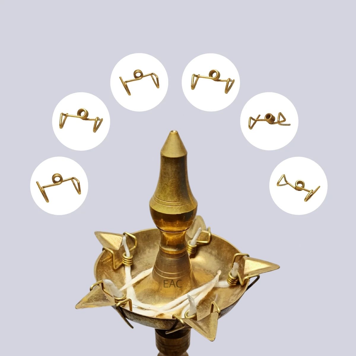EAC Pure Brass Samai Kadi, Wick Holder for Samai Kerala Lamps Brass (Pack of 6) Table Diya-image-37