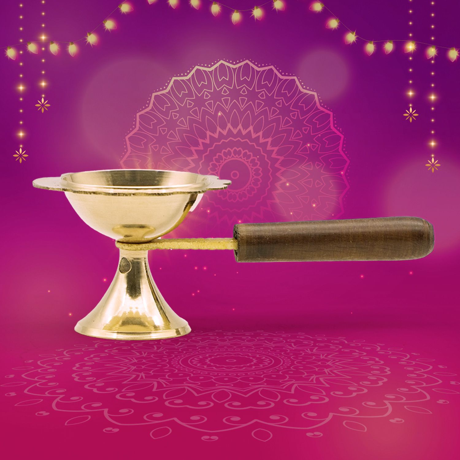 Brass Aarti Lamp/Dhoop Stand with Wooden Handle Brass Table Diya-image-19