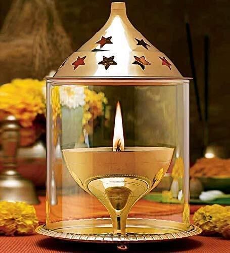 Akhand Jyoti Brass Diya for puja-Akhand Diya with Glass Cover/Oil Puja Lamp Brass Table Diya-image-43