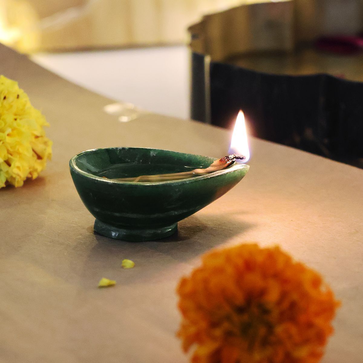 Green Jade Diya Festive Gift Item Home Decor Pooja Diya Spiritual Decor Crystal Table Diya-image-30