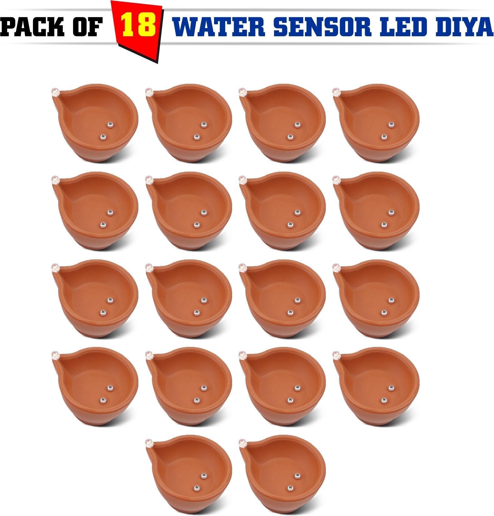 Water Sensor Brown Real Diya, Lighten Up When Fill with Water Plastic (Pack of 18) Table Diya Set-image-32