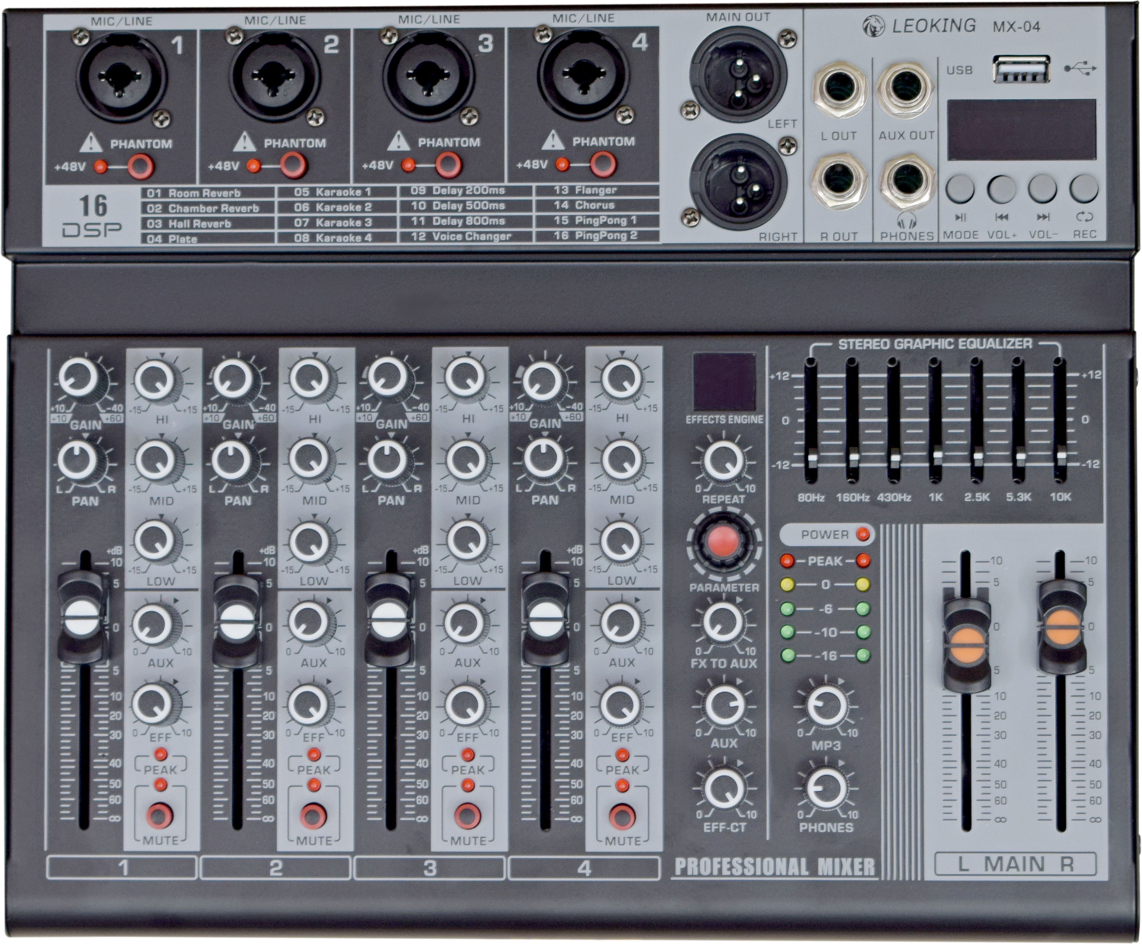 4 Channel Professional Audio Mixer 4-channel built-in EQ/16DSP/recording mode Powered Sound Mixer-image-49