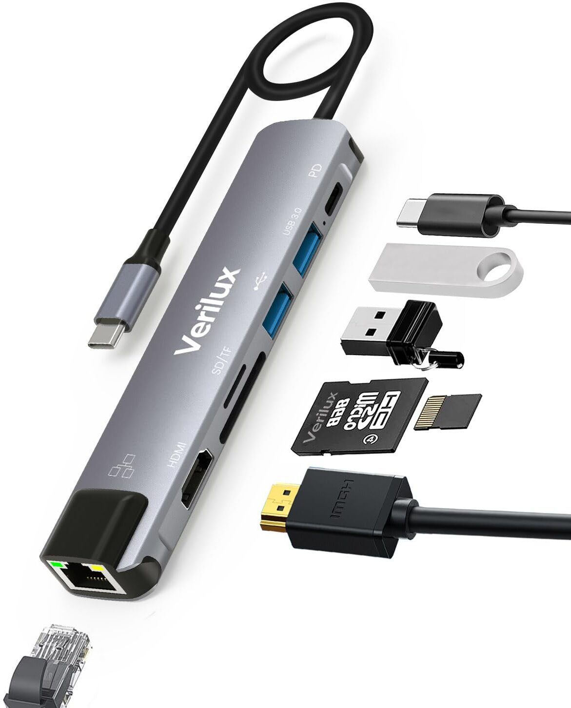 MAYCREATE USB C Hub with Ethernet RJ45 7 in 1 USB Type C Hub with 4K HDMI and PD Charging USB C Hub 7 in 1 Type C Adapter with HDMI SD Ethernet Port Docking Station-picture-11