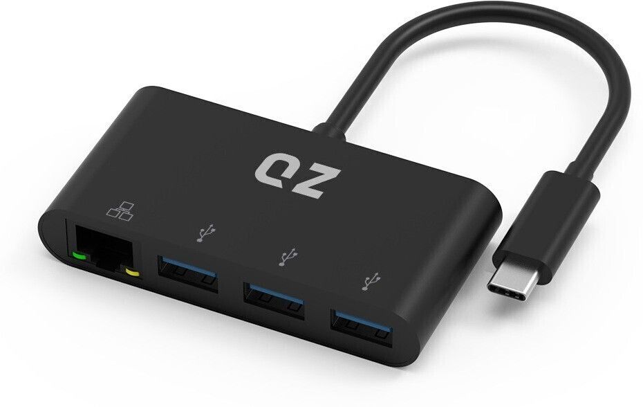 QZ [3 x USB 3.1+ Ethernet LAN] USB Type C Hub with Ethernet HB16 for Next Gen Office Work Station, USB-C Hub with LAN RJ45 [USB 3.1 Gen 1]