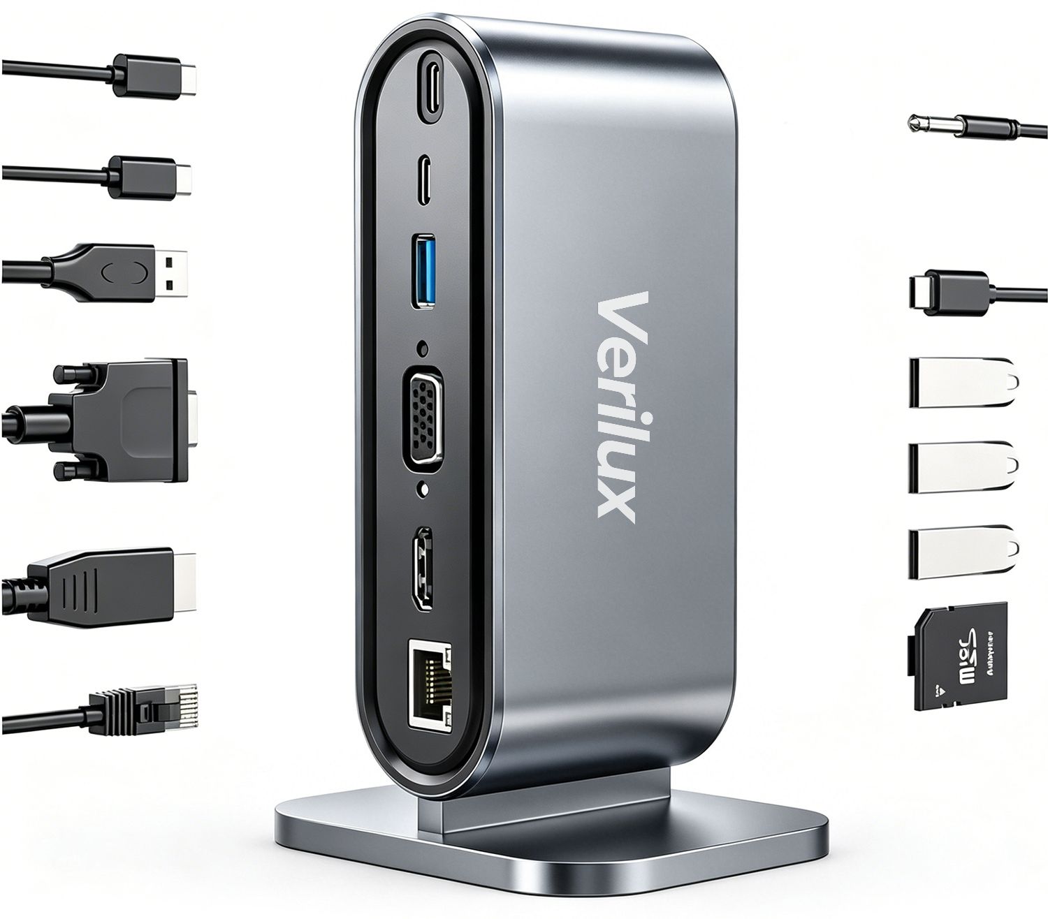 Verilux USB C Docking Station 12 in 1 Dual Display Hub with HDMI VGA Ethernet Port USB C 12 in 1 Docking Station Hub Docking Station-image-26