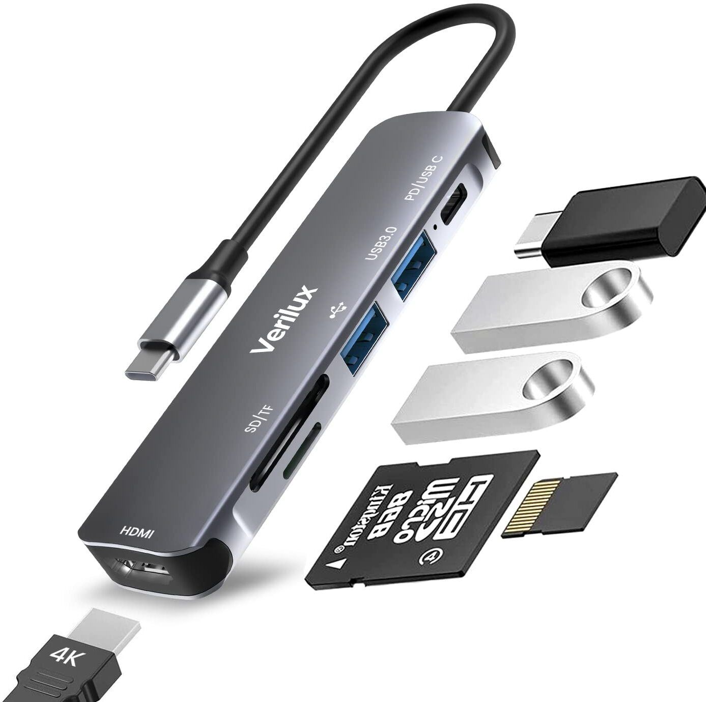 Verilux USB C Hub Multiport Adapter 6 in 1 Portable Aluminum USB Extender with 4K HDMI USB C Hub Multiport Adapter 6 in 1 Portable Aluminum Hub Docking Station-picture-10