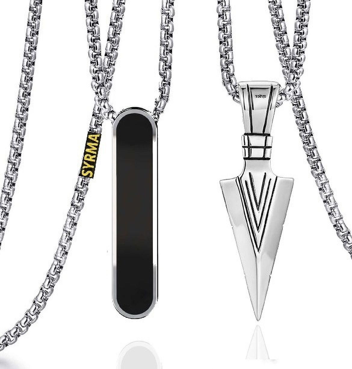 syrma Arrow and Black Onyx Bar Pendant for Men and Women, Daily wear Pendant (Combo) Plain Silver Dog Tag-picture-14