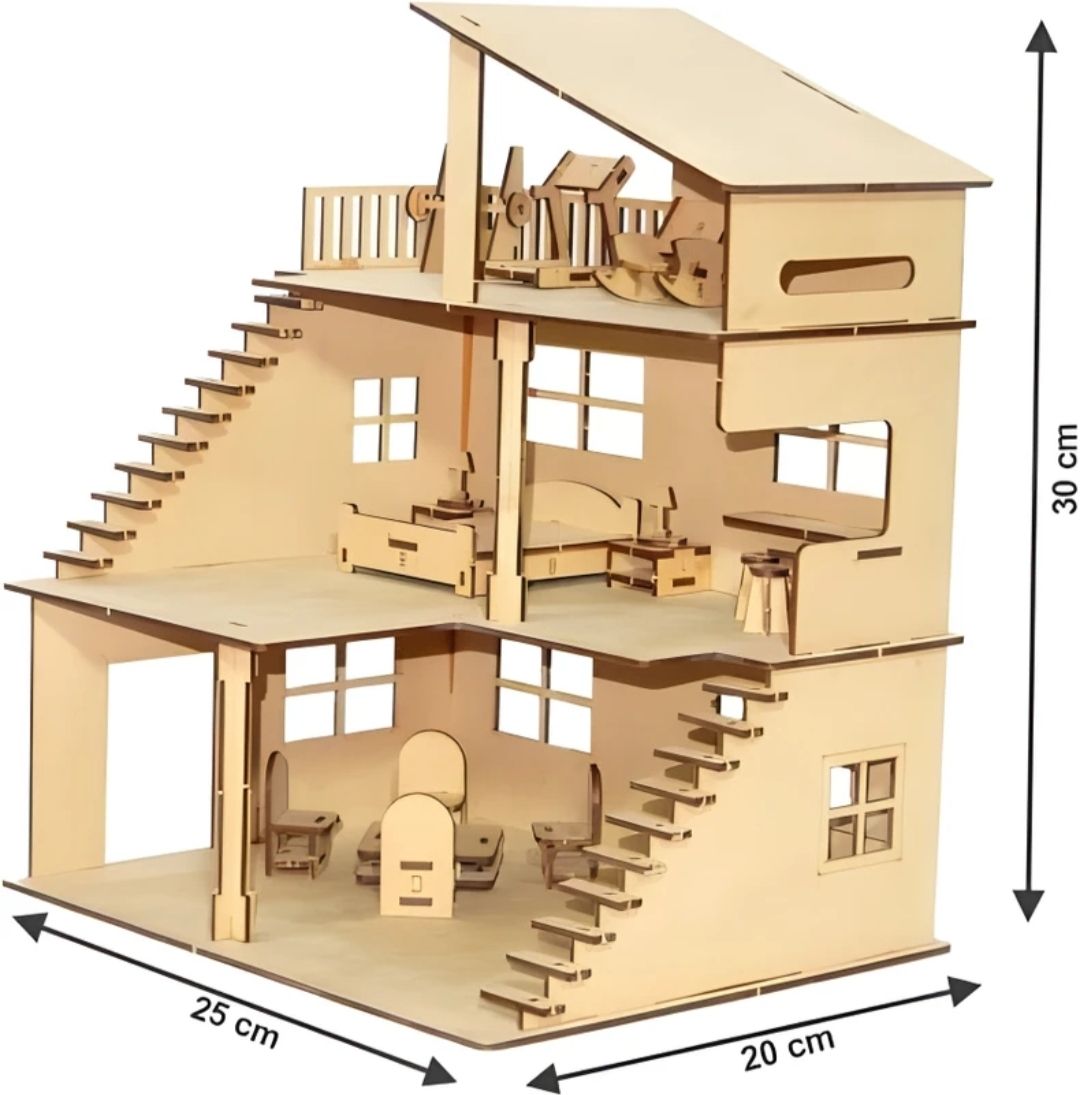 clt Wooden Doll House for Girls And Boys with Furniture, Dollhouse (85 Pieces)-picture-42