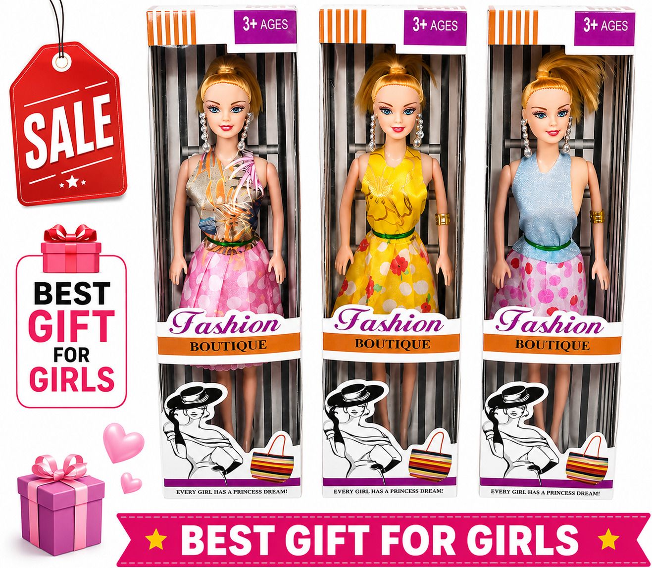 vijlet Fashion Boutique Hard Body Doll Set – 29 cm Stylish Princess Doll (Pack of 3)-picture-43