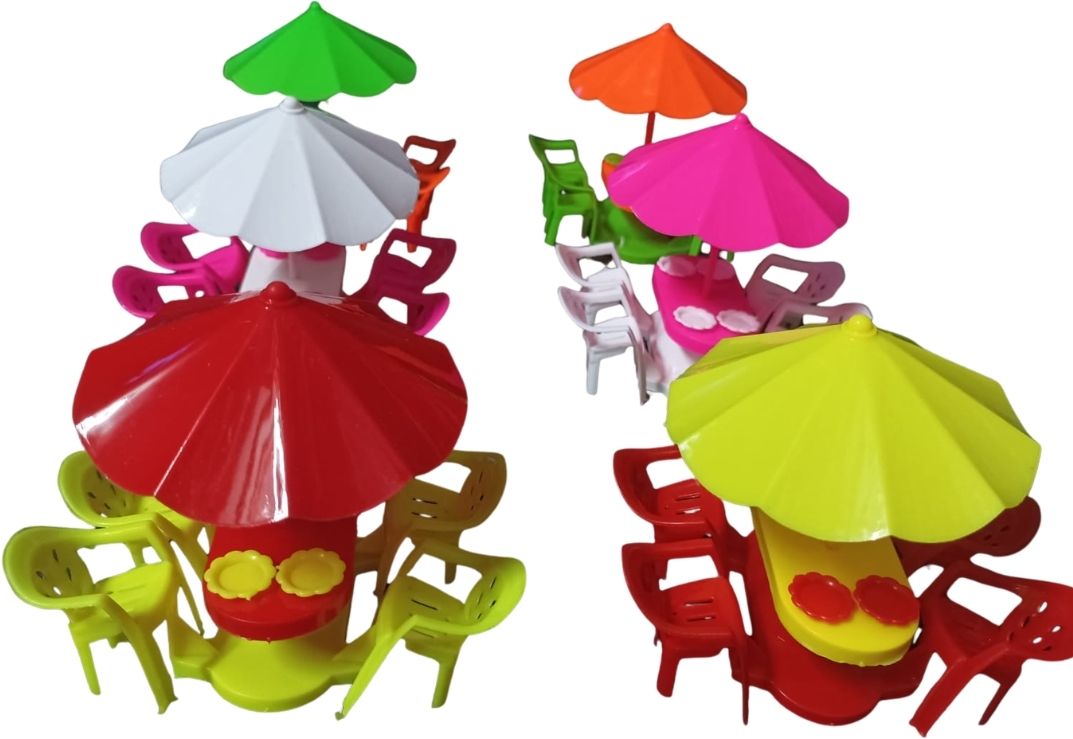 Mini Patio Table Chair Set for Kids | Dollhouse Furniture Set with Umbrella 2pcs-image-3