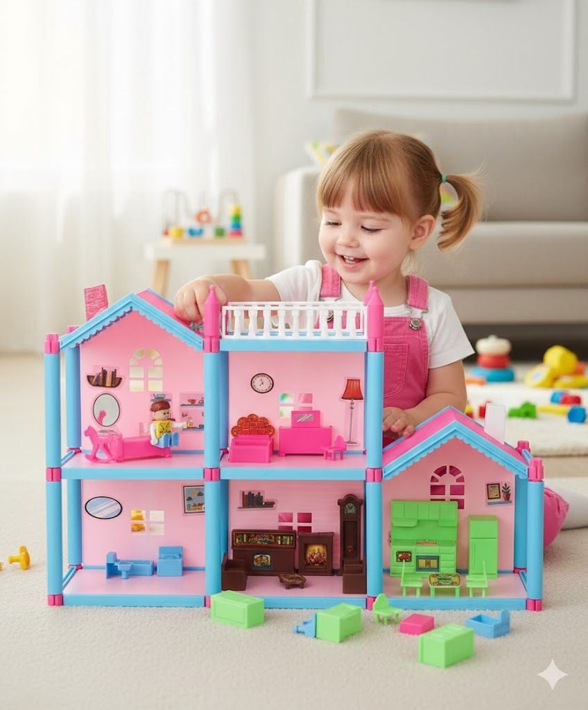 mamma mia Kids Multilevel doll house play set with doll-picture-10