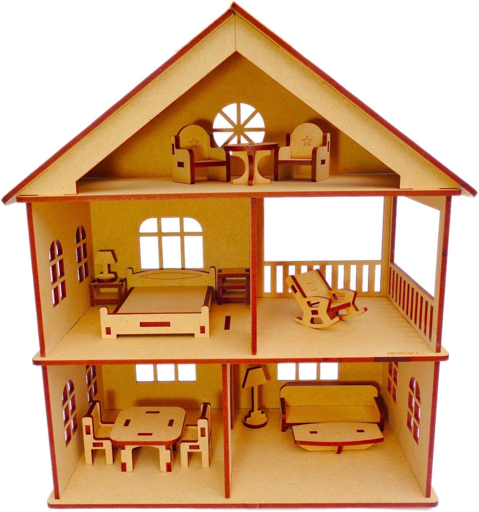 Wooden Doll House with Furniture Construction Kit