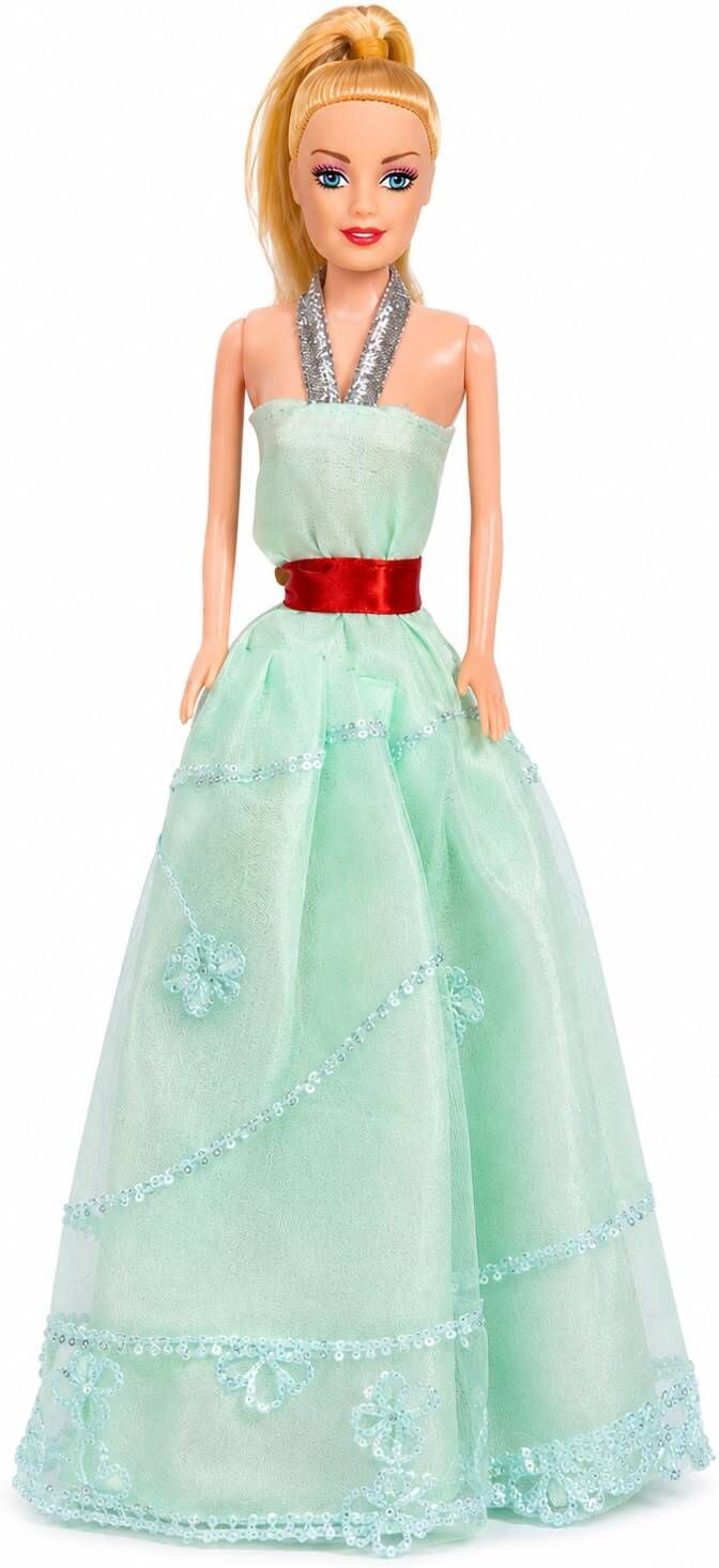 Princess Doll with Blonde Ponytail Hair & Mint Green Party Gown Doll-image-1