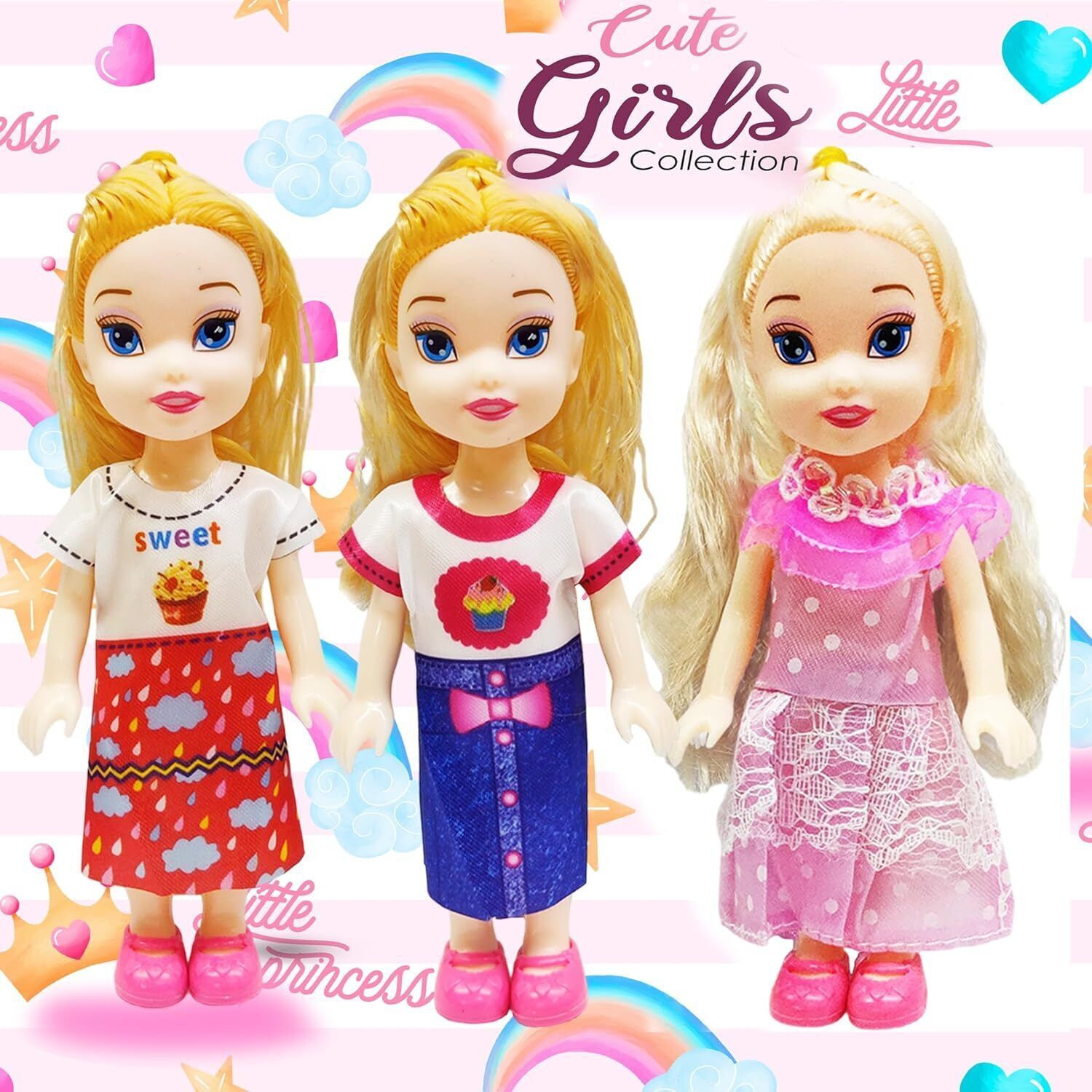 khyali Realistic Three Sister Dolls with Fancy Dress & Movable Body Parts for Kids|118-picture-14