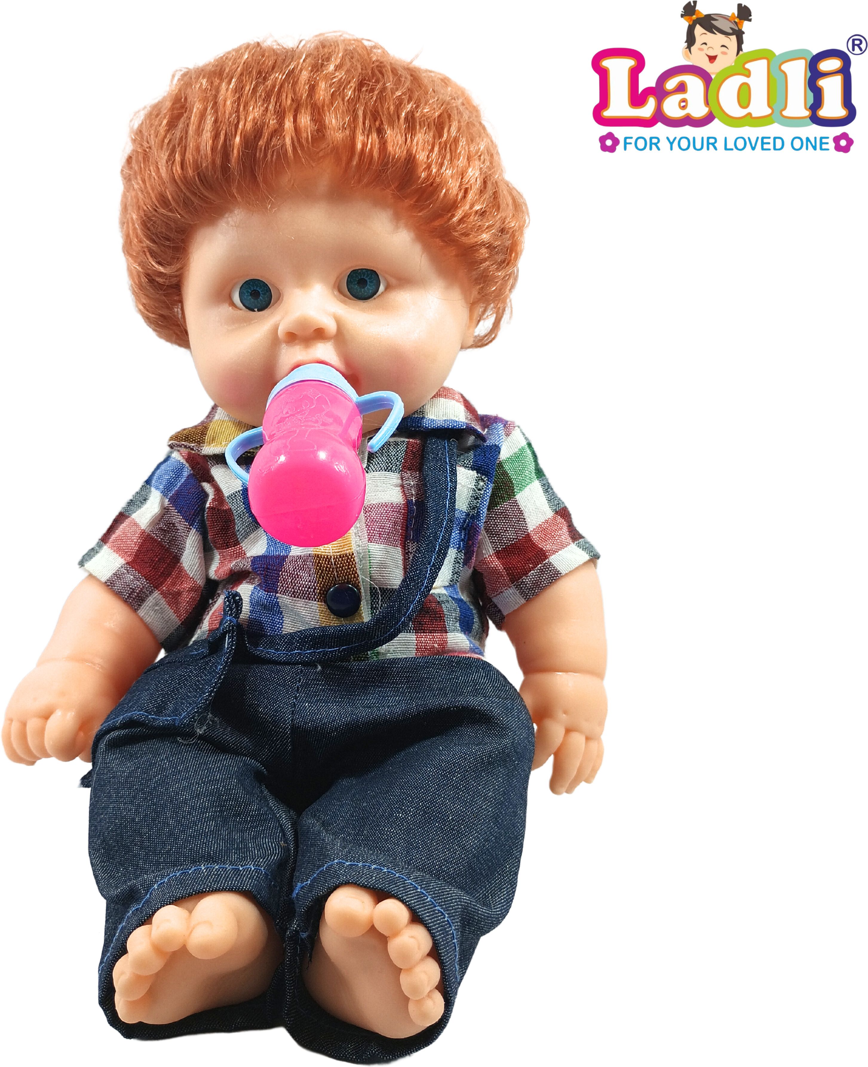 Golu Baba Cute Little Boy in Mix Check Dress Doll for Kids Rubber with Clothes-image-45