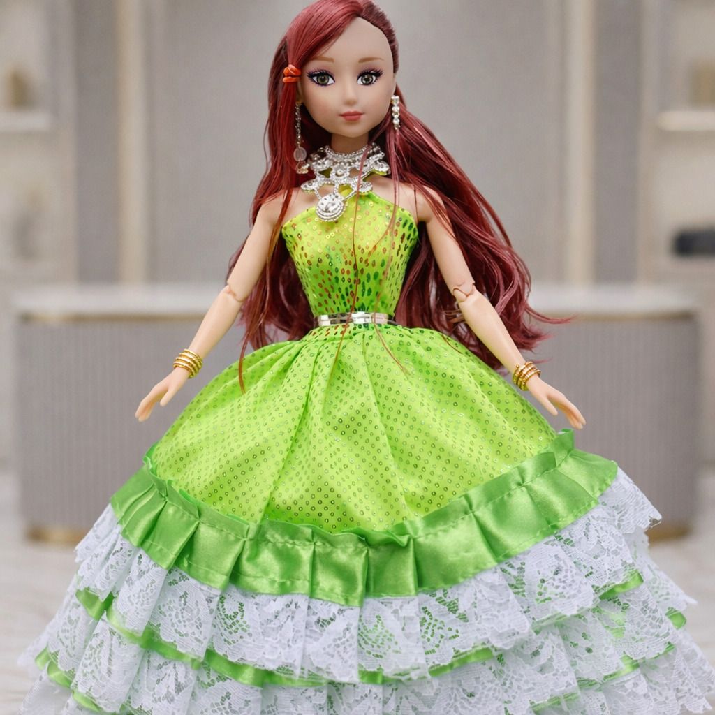 Princess Angel Fashion Doll 12 Inch GREEN Gown Pink Hair-image-48